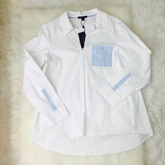 Tommy Hilfiger Tops - TOMMY HILFIGER Brookshire White Blue Shirt Sz L